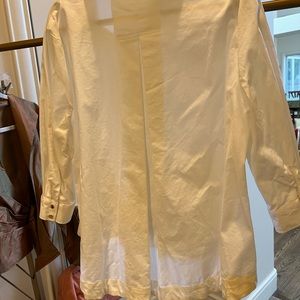 White Halston cotton hi/lo jacket with snaps.